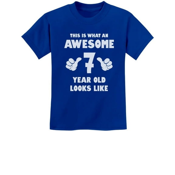 Tstars Kids' 7th Birthday T-Shirt - This Is What an Awesome Looks Like Graphic Tee - M, Blue