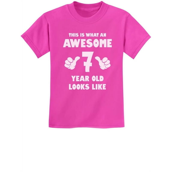 Tstars Kids' 7th Birthday T-Shirt - This Is What an Awesome Looks Like Graphic Tee - XS, Pink
