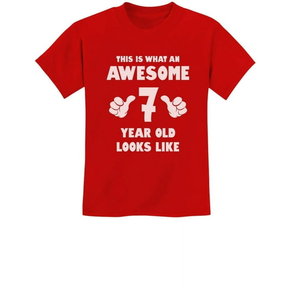 Tstars Kids' 7th Birthday T-Shirt - This Is What an Awesome Looks Like Graphic Tee - M, Red