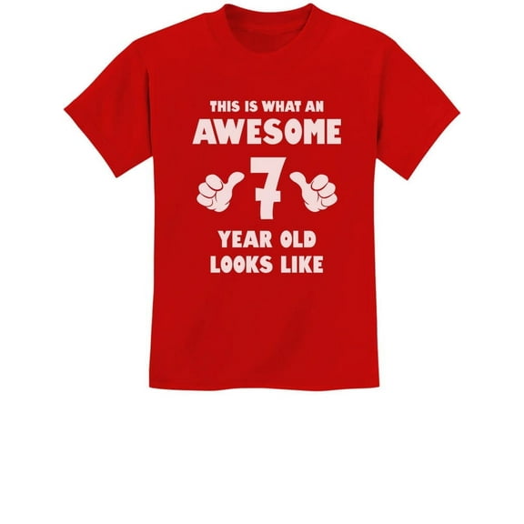 Tstars Kids' 7th Birthday T-Shirt - This Is What an Awesome Looks Like Graphic Tee - M, Red