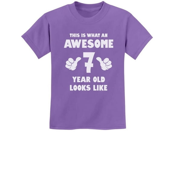 Tstars Kids' 7th Birthday T-Shirt - This Is What an Awesome Looks Like Graphic Tee - M, Purple