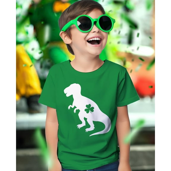 Tstars Kids St. Patricks Day T-Shirt - Dinosaur T-Rex & Shamrock Clover - Boys & Girls Toddler Tee 5T Green