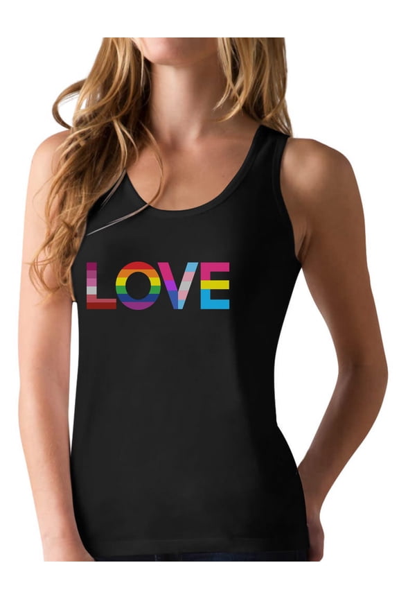 LGBTQ LOVE Women's Pride Tank Top - Comfortable Activewear, Rainbow Flag Design, Inclusive Clothing for Pride Month and Supportive Gift, Small Black