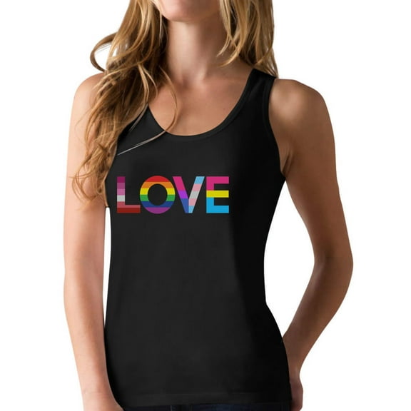 Tstars LGBTQ LOVE Women's Pride Tank Top - Comfortable Activewear, Rainbow Flag Design, Inclusive Clothing for Pride Month and Supportive Gift, XX-Large Black