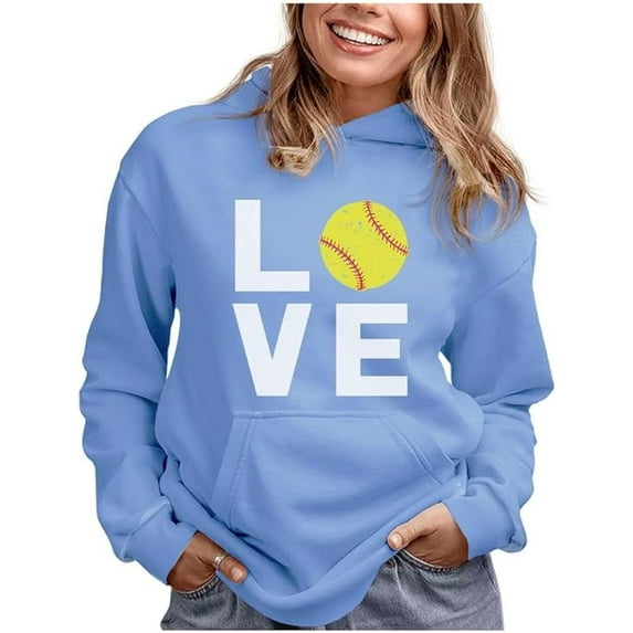 Tstars Love Softball Women's Hoodie - Ideal Birthday Gift for Softball Fans and Players - Comfortable Sportswear - Show Your Softball Passion - Perfect Apparel for Softball Moms