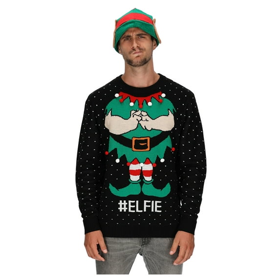 Tstars Men Unisex Ugly Christmas Sweater Santas Elf Costume Elfie Kids Christmas Gift Funny Humor Holiday Shirts Xmas Party Christmas Gifts for Boy Sweater Ugly Xmas Sweater