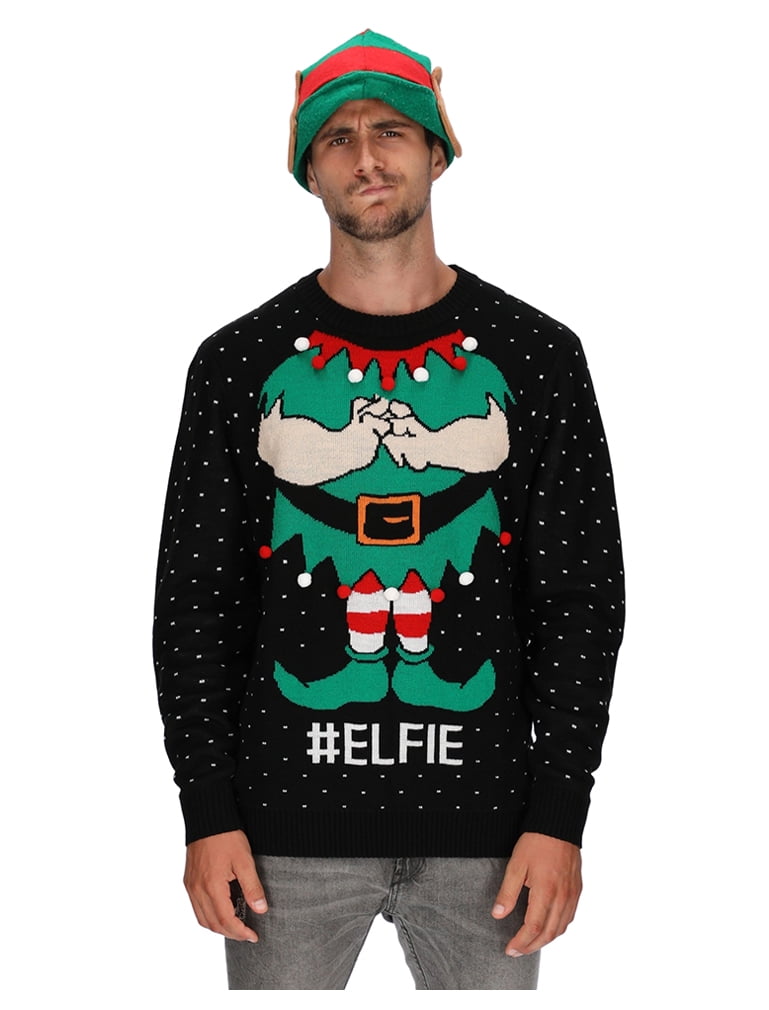 Tstars Men Unisex Ugly Christmas Sweater Santas Elf Costume Elfie
