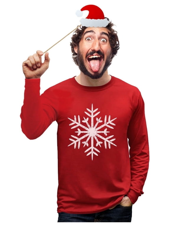 Men's Christmas Long-Sleeve T-Shirt with Snowflake Design