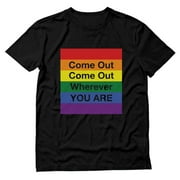Tstars Men's 'Come Out Wherever You Are' Rainbow Heart Tee | Supportive LGBT Pride Shirt | Gay Rights Parade Apparel | Varied Sizes & Colors