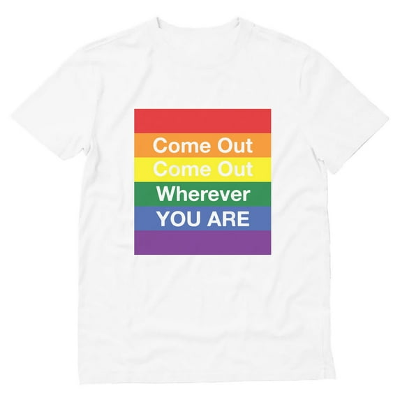 Tstars Men's 'Come Out Wherever You Are' Rainbow Heart Tee | Supportive LGBT Pride Shirt | Gay Rights Parade Apparel | Varied Sizes & Colors