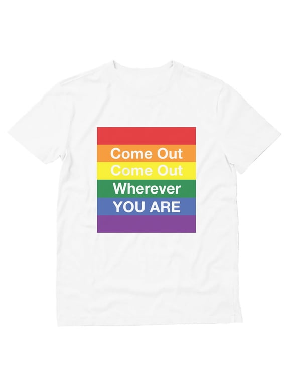 Men's 'Come Out Wherever You Are' Rainbow Heart Tee | Supportive LGBT Pride Shirt | Gay Rights Parade Apparel | Varied Sizes & Colors