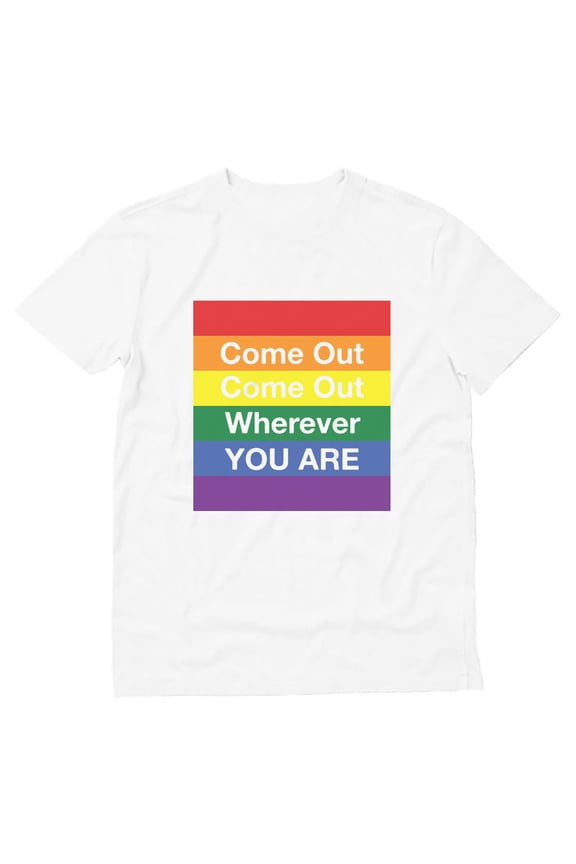 Men's 'Come Out Wherever You Are' Rainbow Heart Tee | Supportive LGBT Pride Shirt | Gay Rights Parade Apparel | Varied Sizes & Colors