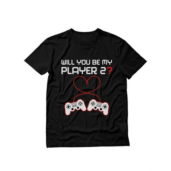 Tstars Men's Gamer T-Shirt - Perfect for Valentine's Day & Birthday Gift - Unique Video Game Controller Heart Design - "Be My Player 2" Love Statement - Ideal Gift for Gamer Husband, Boyfriend