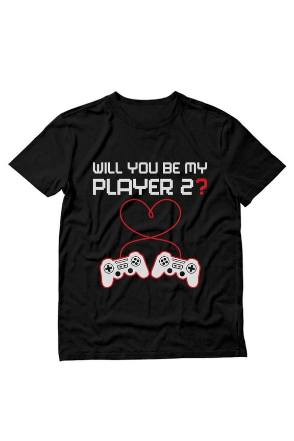 Men's Gamer T-Shirt - Perfect for Valentine's Day & Birthday Gift - Unique Video Game Controller Heart Design - "Be My Player 2" Love Statement - Ideal Gift for Gamer Husband, Boyfriend