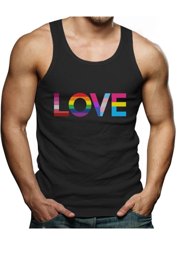 Men's LOVE Print Tank Top - Comfortable Gay Pride Apparel, Ideal LGBTQ Gift, Quality Activewear Designed in USA, XX-Large Black