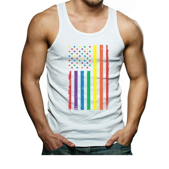 Tstars Men's Pride Tank Top with Rainbow Print - Quality American Flag Design Activewear, Ideal LGBTQ Gift, Casual Wear Designed in USA, XX-Large White