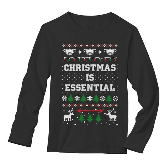 Tstars Mens Christmas Is Essential Funny Humor Quarantine 2020 Ugly Christmas Long Sleeve T Shirt