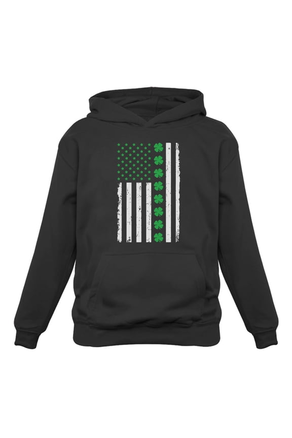 Mens Gift for St Patricks Day Big Irish American Flag with Clovers St Patricks Day Cool Shirts Gift for Him Irish Shirt Pride Proud Irish Hoodie