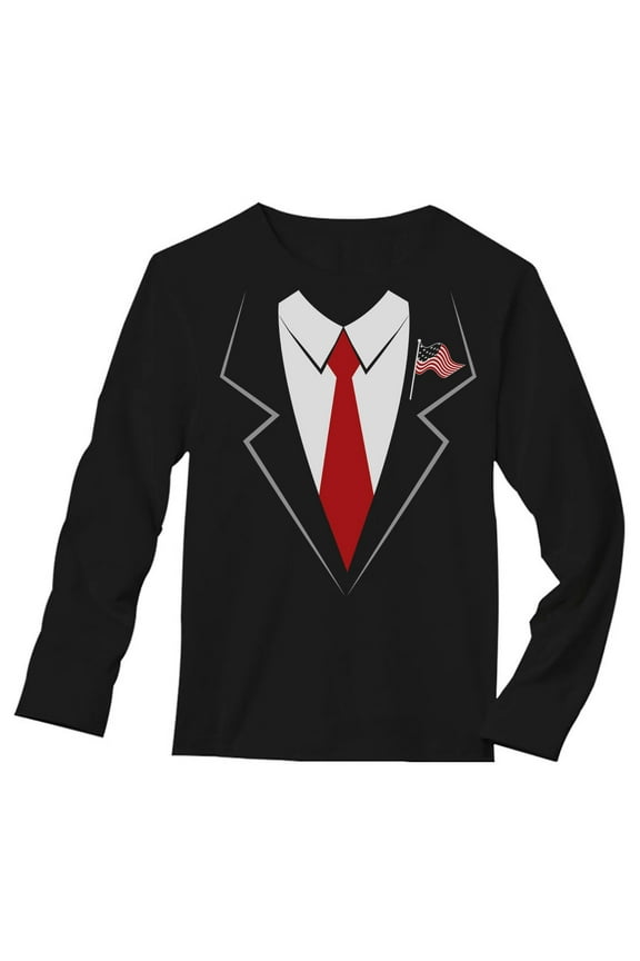 Mens Halloween Party Shirt Donald Trump Suit and Tie Easy Halloween Costume Day of the Dead Graphic Tee Spooky Trick or Treat Funny Humor Shirt for Men Long Sleeve T Shirt