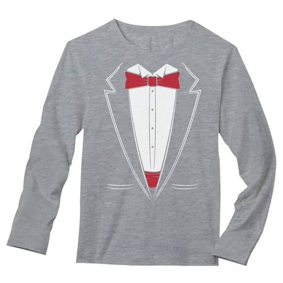 Tstars Mens Halloween Party Shirt Printed Suit and Tie Tuxedo Red Bow Tie Bachelor Party Trick or Treat Day of the Dead Shirt for Men Long Sleeve T Shirt