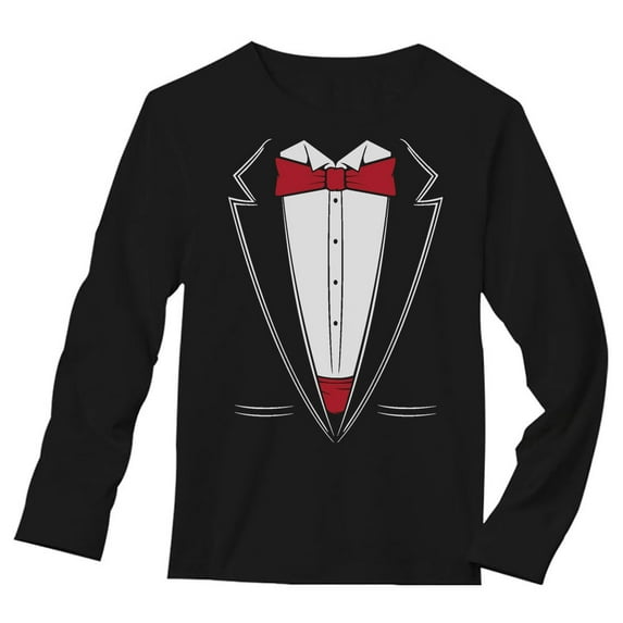 Tstars Mens Halloween Party Shirt Printed Suit and Tie Tuxedo Red Bow Tie Bachelor Party Trick or Treat Day of the Dead Shirt for Men Long Sleeve T Shirt