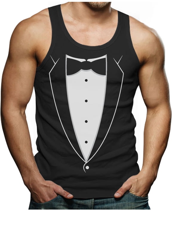 Mens Halloween Party Shirt Printed Tuxedo with Bowtie Suit Tank Top Funny Humor Tux Trick or Treat Day of the Dead Shirt for Men Tank Top Singlet