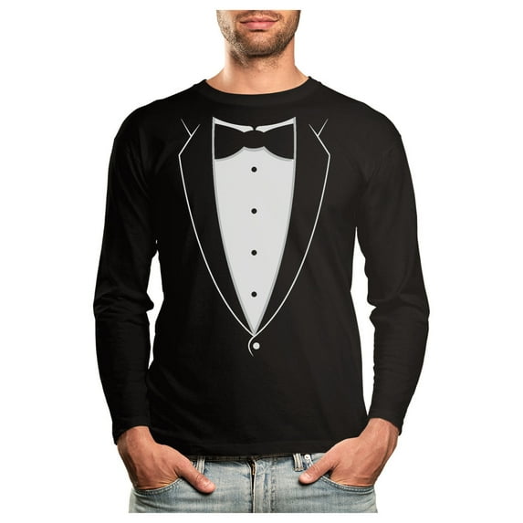 Tstars Mens Halloween Party Shirt Printed Tuxedo with Bowtie Suit Funny Humor Trick or Treat Day of the Dead Shirt for Men Long Sleeve T Shirt