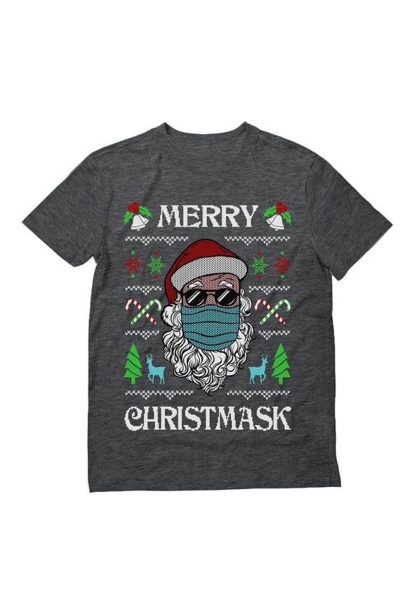 Mens Merry Christmask 2020 Quarantine Santa Claus Face Mask Ugly Christmas T Shirt
