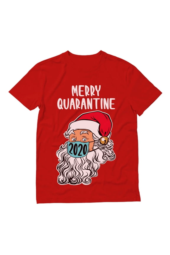 Mens Merry Quarantine 2020 Santa Claus Face Mask Ugly Christmas Graphic T Shirt