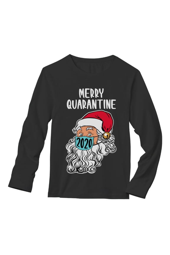 Mens Merry Quarantine 2020 Santa Claus Face Mask Ugly Christmas Long Sleeve T Shirt