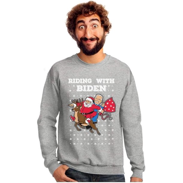 Tstars Mens Riding with Biden Ugly Christmas Sweater Funny Humor
