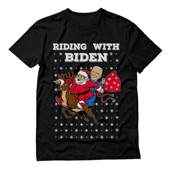Tstars Mens Riding with Biden Ugly Christmas Sweater Funny Humor Santa Joe Biden Xmas T Shirt