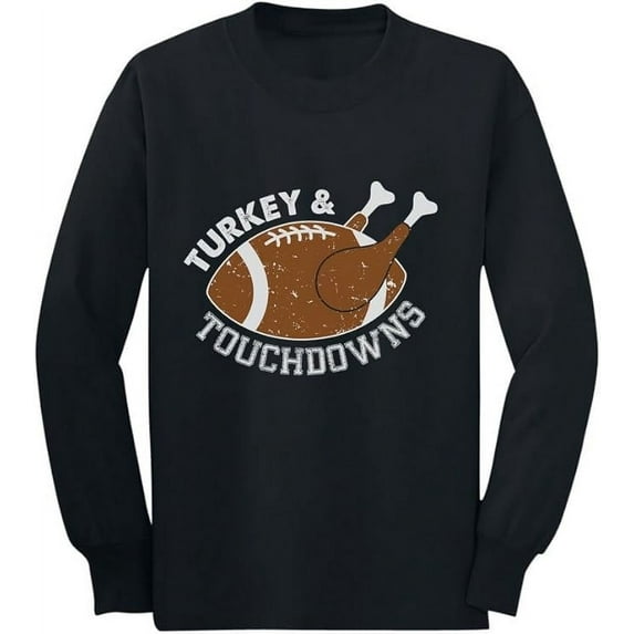 Tstars Mens Thanksgiving Shirt Holiday Thanksgiving Turkey and Football Touchdowns Thanksgiving Gift Shirts for Him Men Long Sleeve Birthday Gift T Shirt