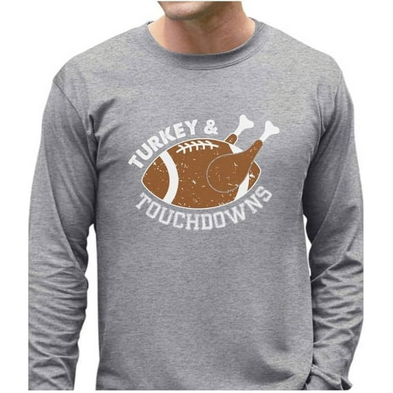 Tstars Mens Thanksgiving Shirt Holiday Thanksgiving Turkey and Football Touchdowns Thanksgiving Gift Shirts for Him Men Long Sleeve Birthday Gift T Shirt