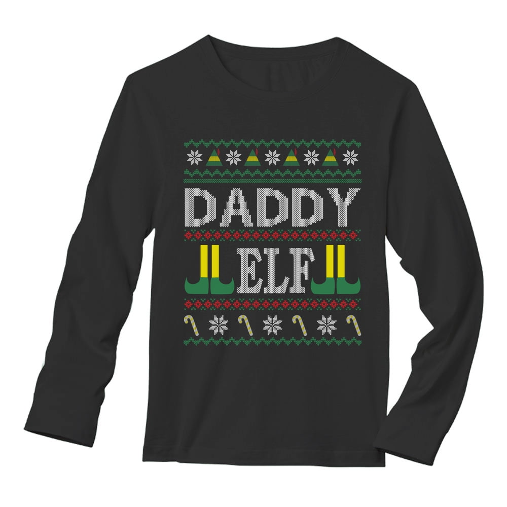 Tstars Mens Ugly Christmas Daddy Elf Dad Shirt Family Elf Gift Father's Day Christmas Gift Funny Humor Holiday Shirts Xmas Party Christmas Gifts for Him Long Sleeve T Shirt - L Black