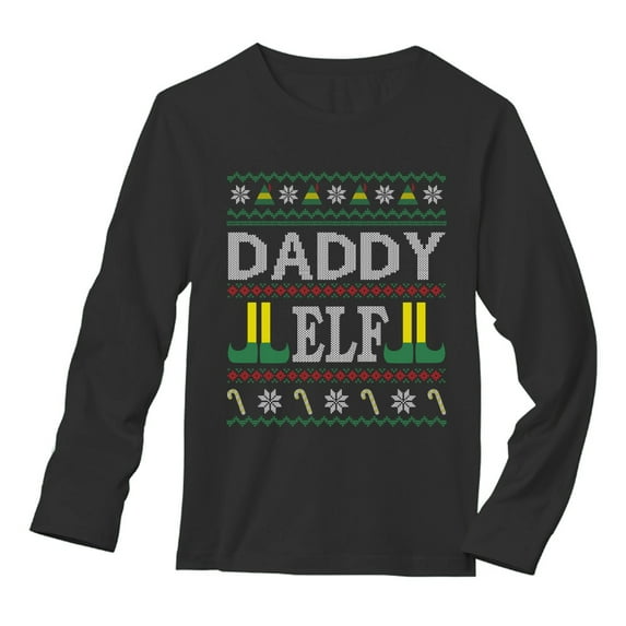 Tstars Mens Ugly Christmas Daddy Elf Dad Shirt Family Elf Gift Father's Day Christmas Gift Funny Humor Holiday Shirts Xmas Party Christmas Gifts for Him Long Sleeve T Shirt - XL Black