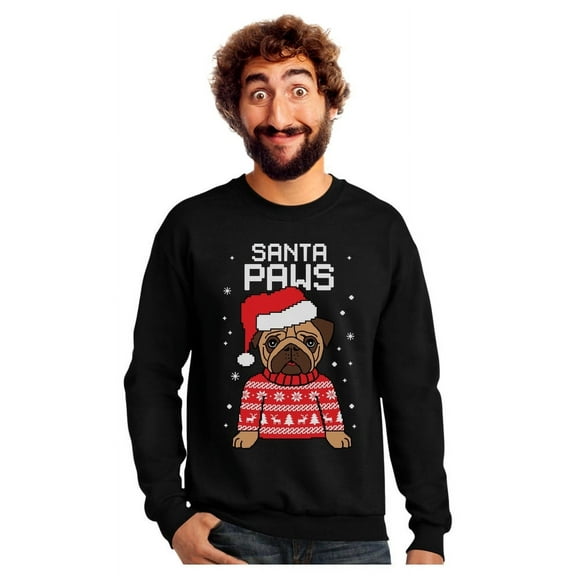 Tstars Men’s Santa Paws Pug Dog Christmas Sweatshirt – Funny Holiday Gift for Dog Lovers