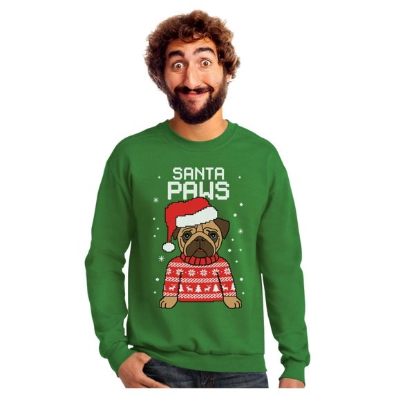 Tstars Men’s Santa Paws Pug Dog Christmas Sweatshirt – Funny Holiday Gift for Dog Lovers