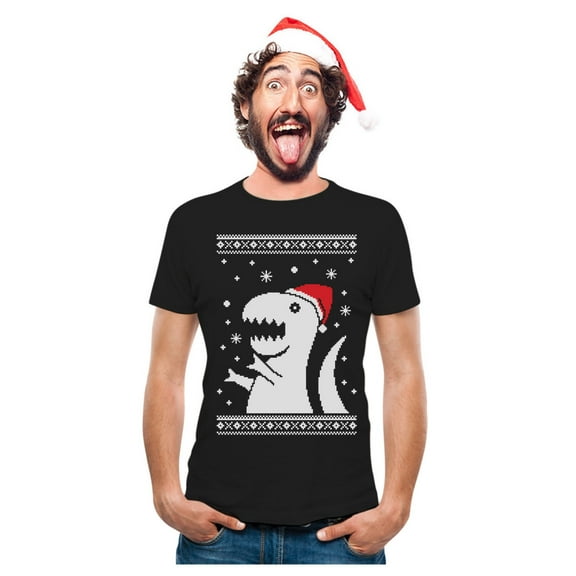 Tstars Mens Ugly Christmas Sweater Big T Rex Santa Christmas Gift Funny Humor Holiday Shirts Xmas Party Christmas Gifts for Him Graphic T Shirt Ugly Xmas Sweater
