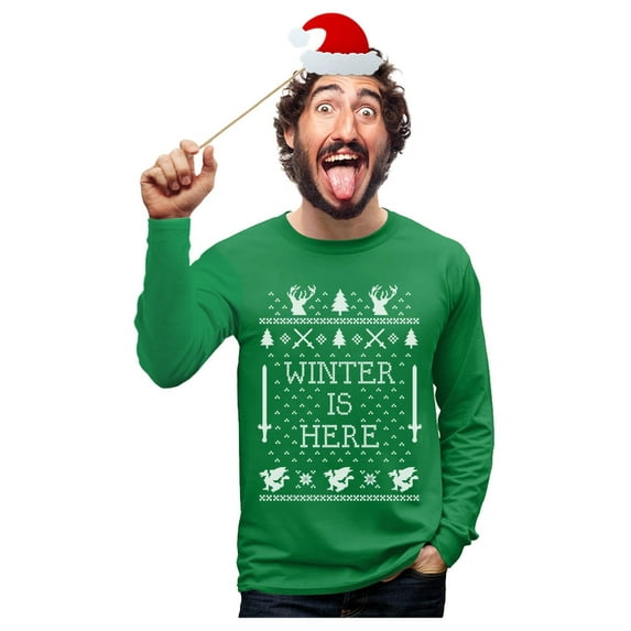 Tstars Mens Christmas T-Shirt Winter Is Here Funny Gift for Friends Family Holiday Long Sleeve Tee