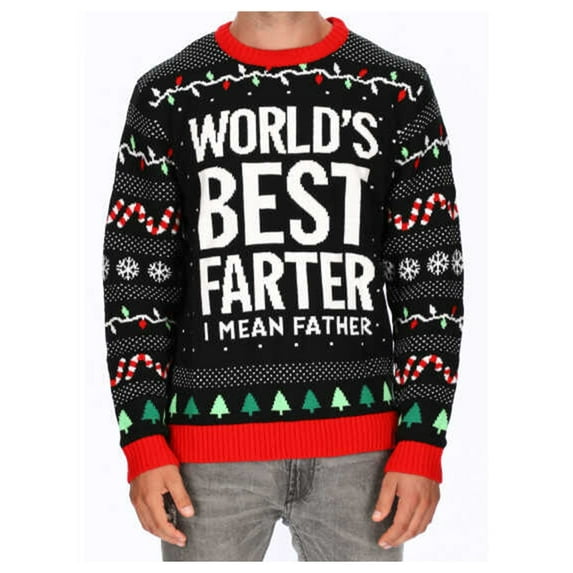 Tstars Mens Ugly Christmas Sweater Gift for Him Worlds Best Farter I Mean Father Gift for Dad Christmas Holiday Shirts Xmas Party Funny Humor Christmas Ugly Xmas Sweater