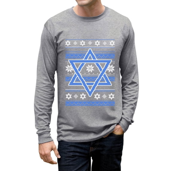 Tstars Men's Ugly Christmas T-Shirt – Funny Happy Hanukkah Star Long Sleeve