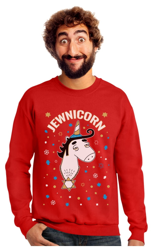 Tstars Mens Ugly Christmas Sweater Jewnicorn Hanukkah Christmas Gift Funny Humor Holiday Shirts Xmas Party Christmas Gifts for Him Sweatshirt Ugly Xmas Sweater Walmart