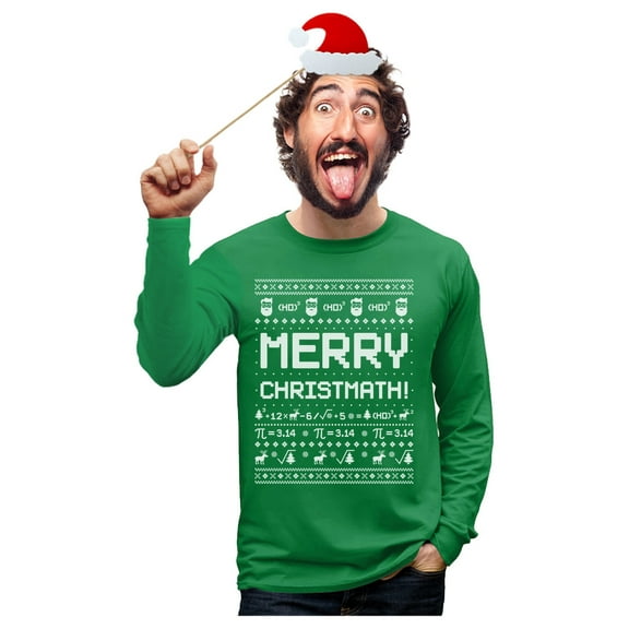 Men's Ugly Christmas T-Shirt - Funny Merry Christmath Math Holiday Shirt, Xmas Party Gift for Him, Long Sleeve