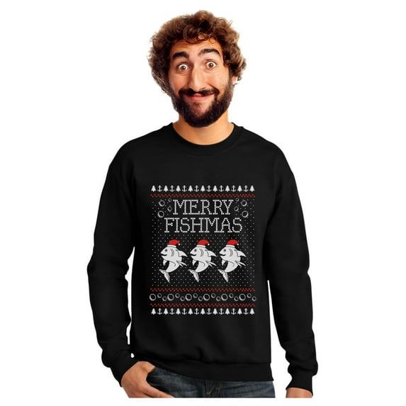 Tstars Mens Ugly Christmas Sweater Merry Fishmas Fishing Christmas Gift Funny Humor Holiday Shirts Xmas Party Christmas Gifts for Him Sweatshirt Ugly Xmas Sweater