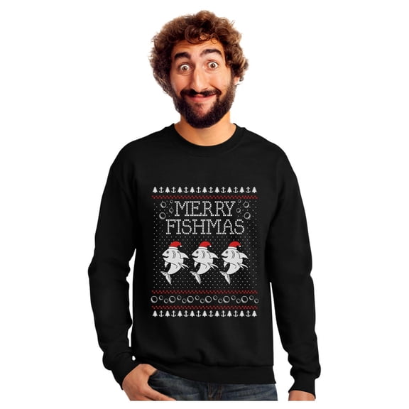 Tstars Mens Ugly Christmas Sweater Merry Fishmas Fishing Christmas Gift Funny Humor Holiday Shirts Xmas Party Christmas Gifts for Him Sweatshirt Ugly Xmas Sweater