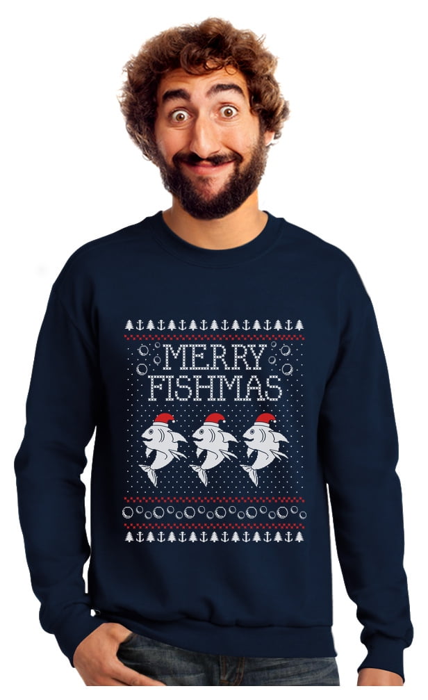 Tstars Mens Ugly Christmas Sweater Merry Fishmas Fishing Christmas Gift  Funny Humor Holiday Shirts Xmas Party Christmas Gifts for Him Sweatshirt  Ugly