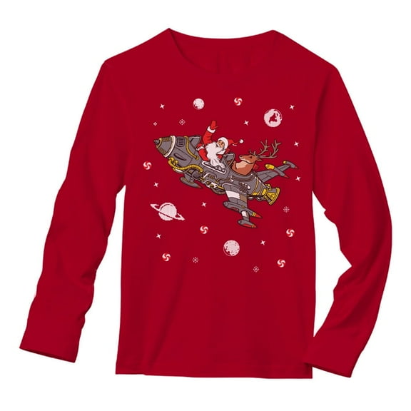 Tstars Mens Ugly Christmas Santa Reindeer Space Rocket Long Sleeve T Shirt