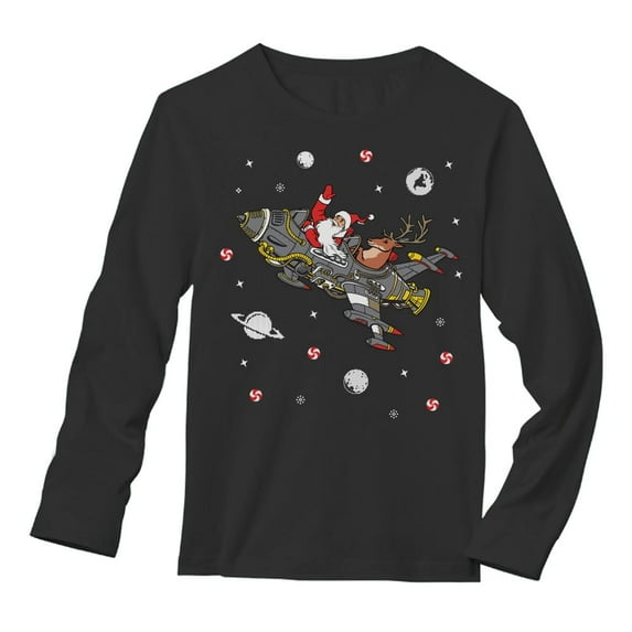 Tstars Mens Ugly Christmas Santa Reindeer Space Rocket Long Sleeve T Shirt