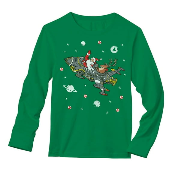 Tstars Mens Ugly Christmas Santa Reindeer Space Rocket Long Sleeve T Shirt